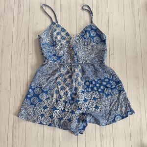 NWT Zara Blue & White Printed Spaghetti Strap Romper